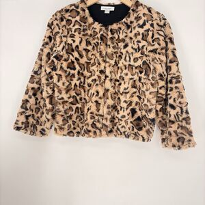 Calvin Klein Leopard Faux Fur Jacket Brown Black Animal Print Women’s Size M